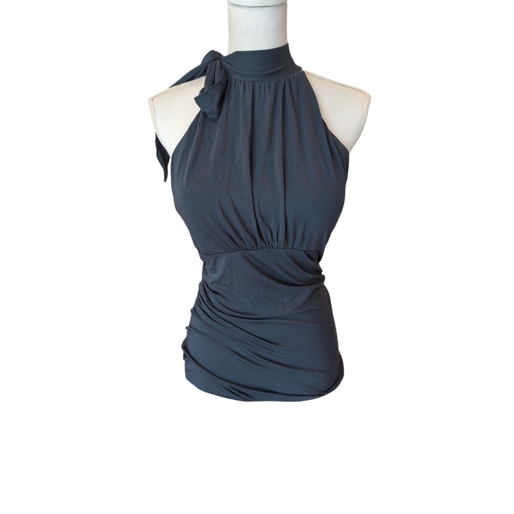 OGL Halter Top Neck Tie Ruched Tencel with Built-in Bra Grey Size L Slimming